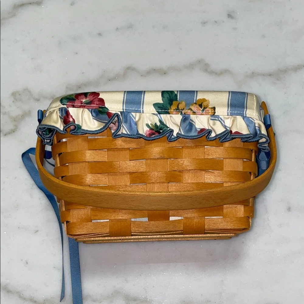 Longaberger Floral Woven Basket with Blue Accents - Picture 6 of 10
